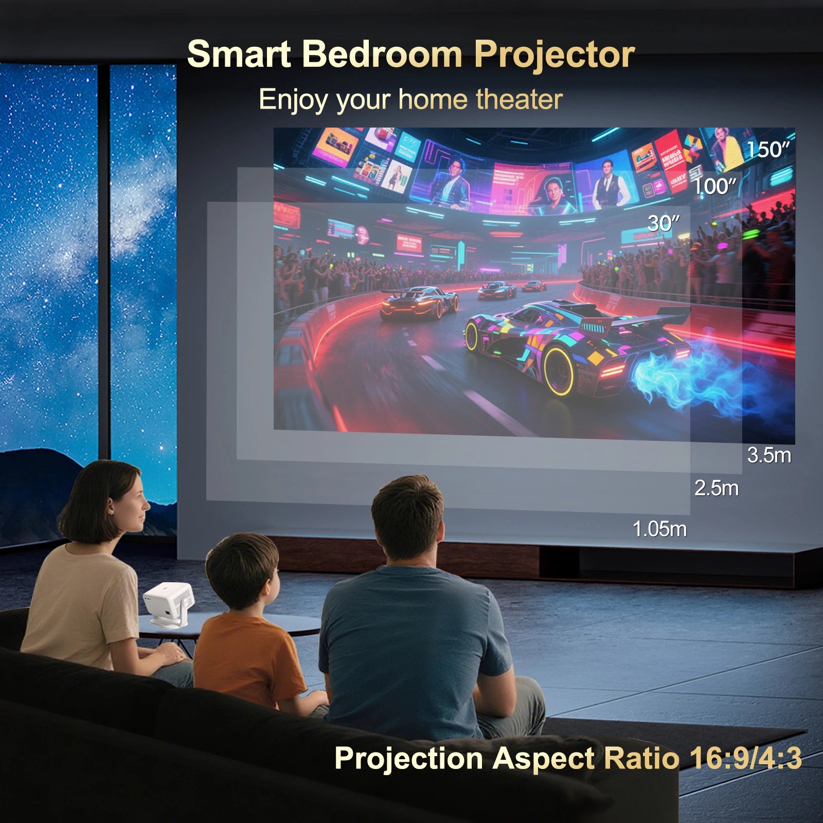 TP350 NTV Projector Compatible with Netflix 650ANSI Android 13 Native 1080P with Auto Focus Smart Home Outdoor Projector