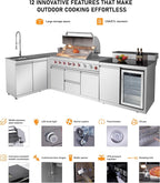 102.4" Outdoor Kitchen Island, 4-Burner Propane Gas BBQ Grill 59500 BTU 304 Stainless Steel, Built-In Sink & Refrigerator for Backyard Patio Cooking (Silver, 102.4"')