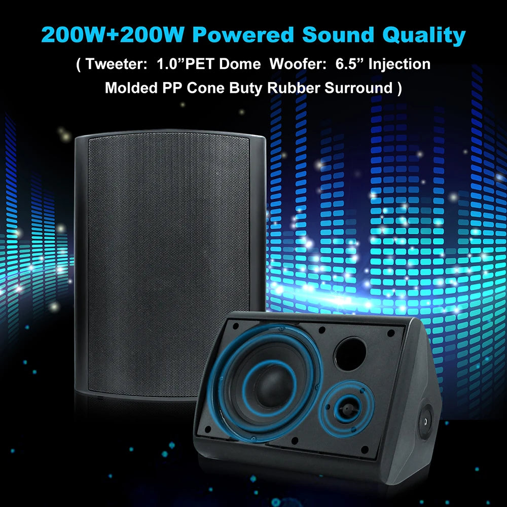 6.5 Inch Outdoor Speakers 400W Wired Waterproof Passive with Powerful Bass Wall Mount Speakers for Indoor Patio Covered