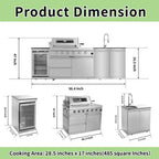 46 In. 4-Burner Propane Gas Grill Island Outdoor Kitchen in Stainless Steel with Refrigerator, Sink