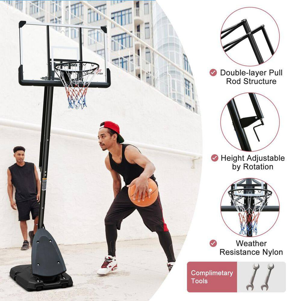Adjustable HDPE Portable Basketball Hoop - 44 In. Backboard and 7.5 to 10 Ft. Rim Height