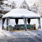 Alexander 12 Ft. D X 9 Ft. H X 20 Ft. W Aluminum Hardtop with Gazebo Galvanized Steel Roof, Nettings and Curtains, Gray