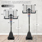 Adjustable HDPE Portable Basketball Hoop - 44 In. Backboard and 7.5 to 10 Ft. Rim Height