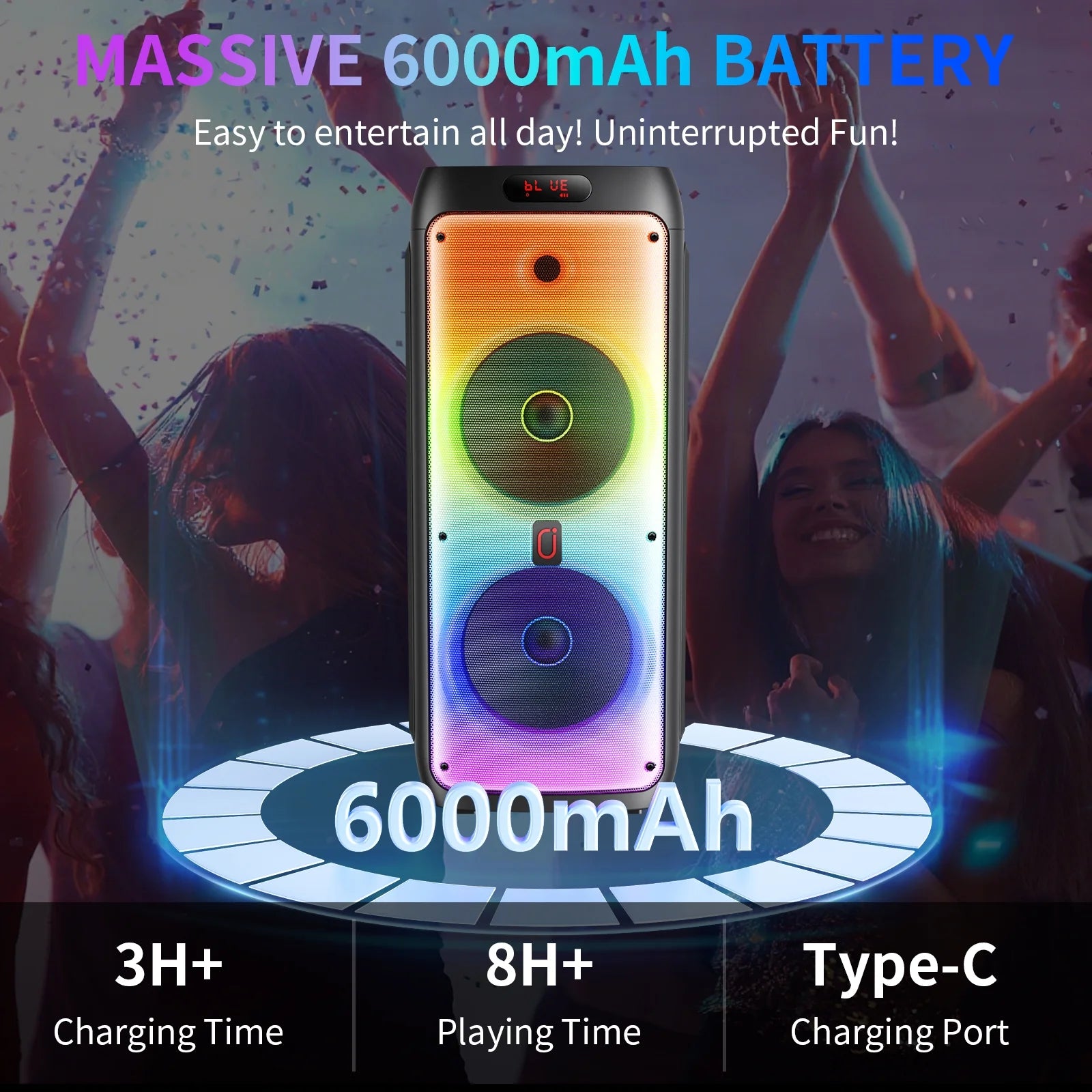 Party Speaker with Wheels for Outdoor, Bluetooth Speaker with 2 Microphones, Dual 8'' Subwoofer Deep Bass, Rgb Lights, T38-T