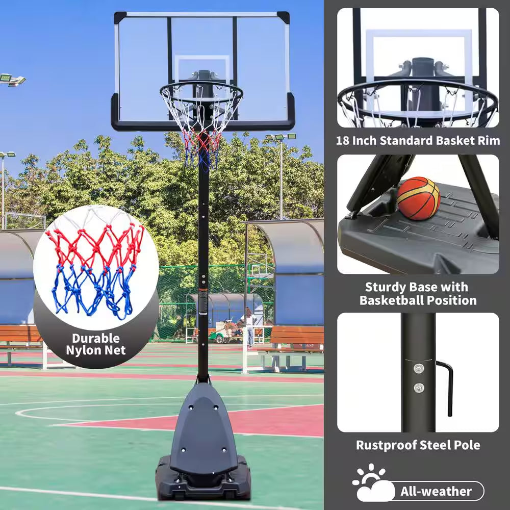 7.5 to 10 Ft. Portable Height Adjustable Basketball Hoop Basketball System with 44 In. Backboard, Stable Base and Wheels