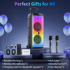 Party Speaker with Wheels for Outdoor, Bluetooth Speaker with 2 Microphones, Dual 8'' Subwoofer Deep Bass, Rgb Lights, T38-T