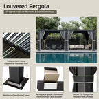 12 Ft. X 20 Ft. Black Aluminum Outdoor Louvered Pergola with Water-Tight Adjustable Roof