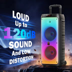 Party Speaker with Wheels for Outdoor, Bluetooth Speaker with 2 Microphones, Dual 8'' Subwoofer Deep Bass, Rgb Lights, T38-T