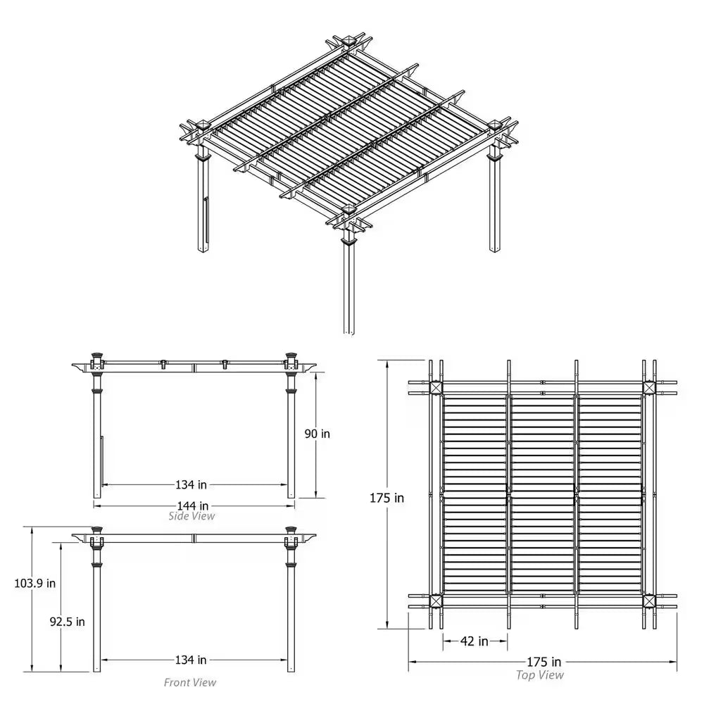 144"L X 144"W X 104"H Vinyl Camelot Louvered Pergola, White, VA42070