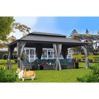 Alexander 12 Ft. D X 9 Ft. H X 20 Ft. W Aluminum Hardtop with Gazebo Galvanized Steel Roof, Nettings and Curtains, Gray