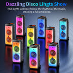Party Speaker with Wheels for Outdoor, Bluetooth Speaker with 2 Microphones, Dual 8'' Subwoofer Deep Bass, Rgb Lights, T38-T