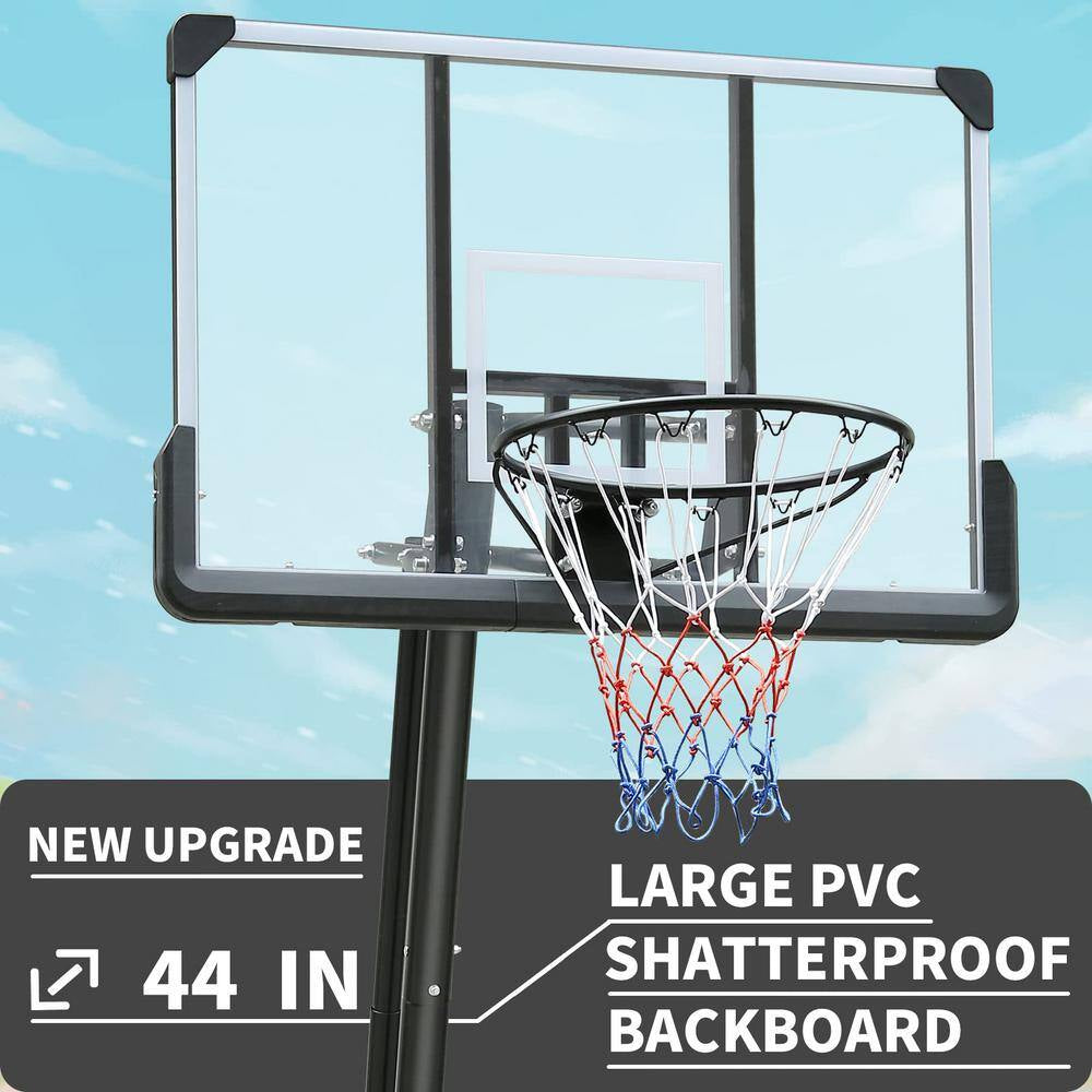 7.5 to 10 Ft. Portable Height Adjustable Basketball Hoop Basketball System with 44 In. Backboard, Stable Base and Wheels