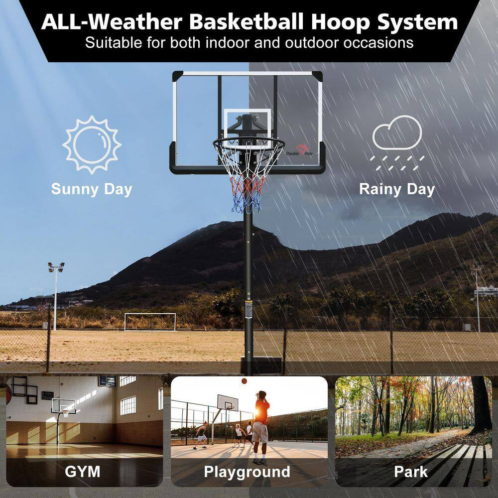 Adjustable HDPE Portable Basketball Hoop - 44 In. Backboard and 7.5 to 10 Ft. Rim Height