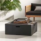 29 In. W X 17.2 In. H Square Wood Burning Outdoor Fire Pit in Grey