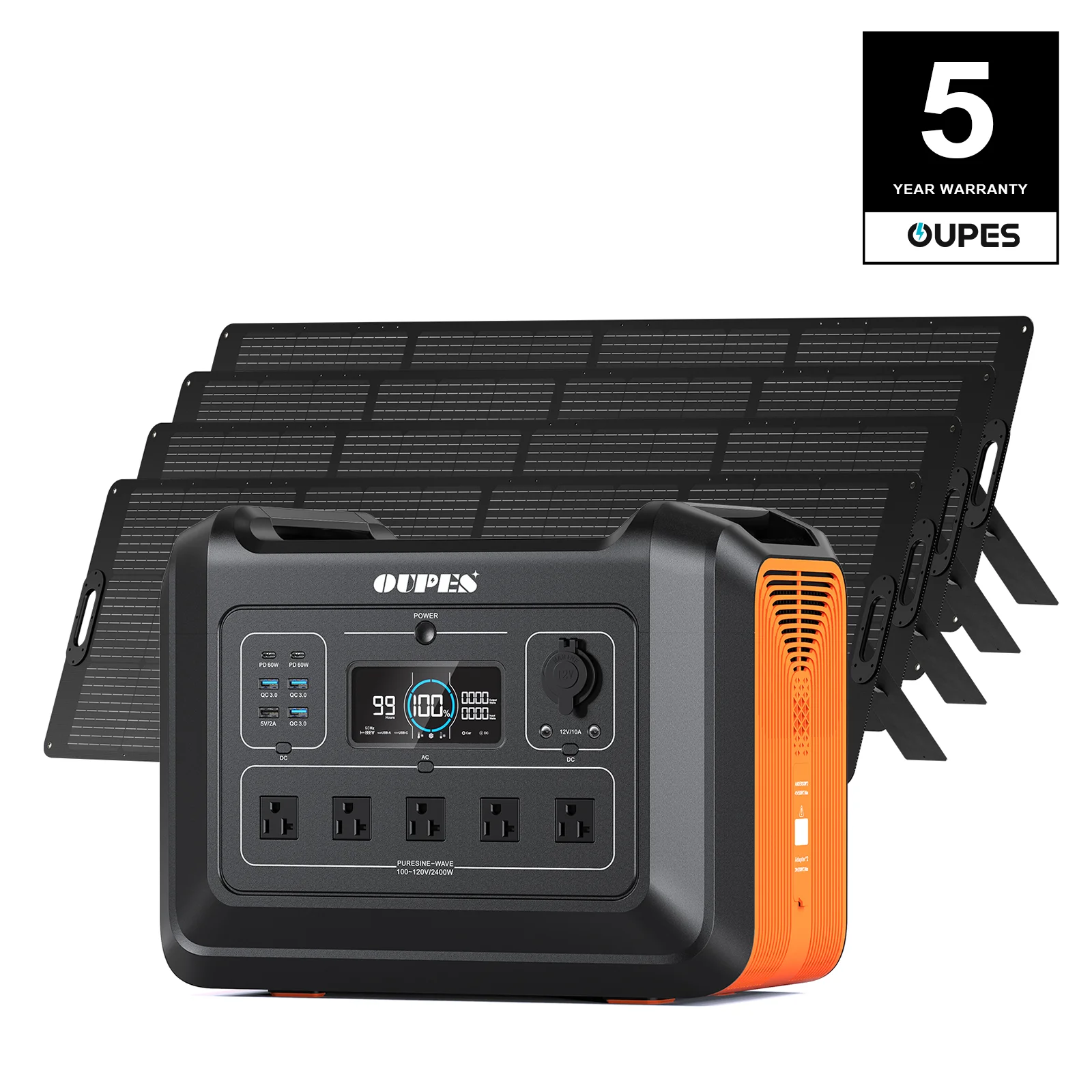 OUPES 2400 with 4X240W Solar Panel,2232Wh Portable Power Station Lifepo4 Battery,2400W AC Output, Fast Charge, Solar Generator for Camping,Emergency, RV, Off-Grid Living