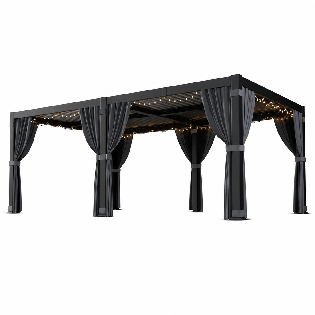 12 Ft. X 20 Ft. Black Aluminum Outdoor Louvered Pergola with Water-Tight Adjustable Roof
