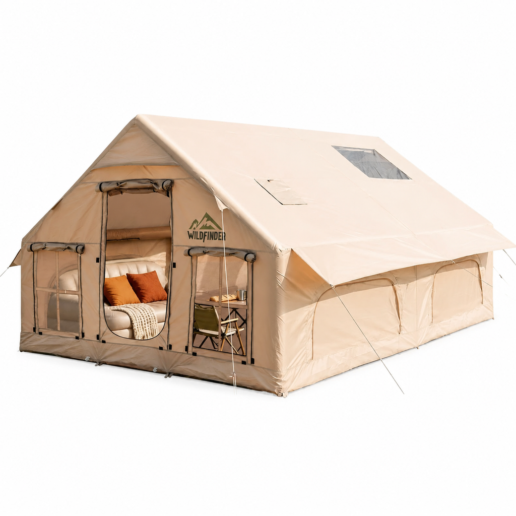 Inflatable Tent with Skylight, Quick Setup Blow up Tents with Pump, Hot Tent with Stove Jack, Waterproof Oxford Inflatable House for Camping, Air Glamping Tents for Camping Adult 8-12 Person