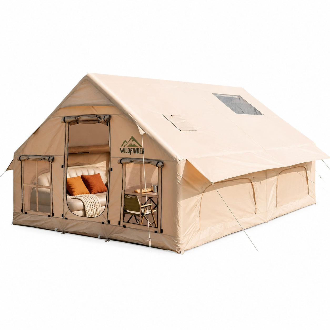 Inflatable Tent with Skylight, Quick Setup Blow up Tents with Pump, Hot Tent with Stove Jack, Waterproof Oxford Inflatable House for Camping, Air Glamping Tents for Camping Adult 8-12 Person