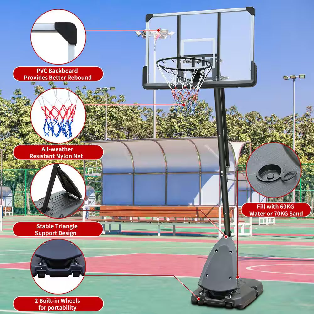 7.5 to 10 Ft. Portable Height Adjustable Basketball Hoop Basketball System with 44 In. Backboard, Stable Base and Wheels
