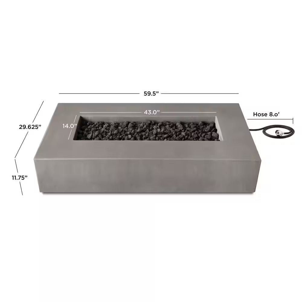 Matteau Low 60 In. L X 12 In. H Outdoor Rectangular Concrete Composite Propane Fire Table in Flint with Vinyl Cover