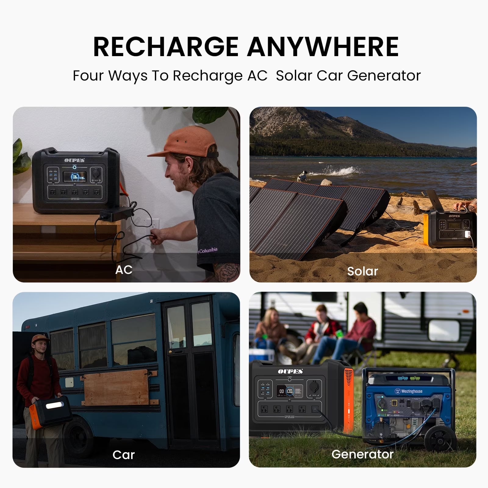 OUPES 2400 with 4X240W Solar Panel,2232Wh Portable Power Station Lifepo4 Battery,2400W AC Output, Fast Charge, Solar Generator for Camping,Emergency, RV, Off-Grid Living