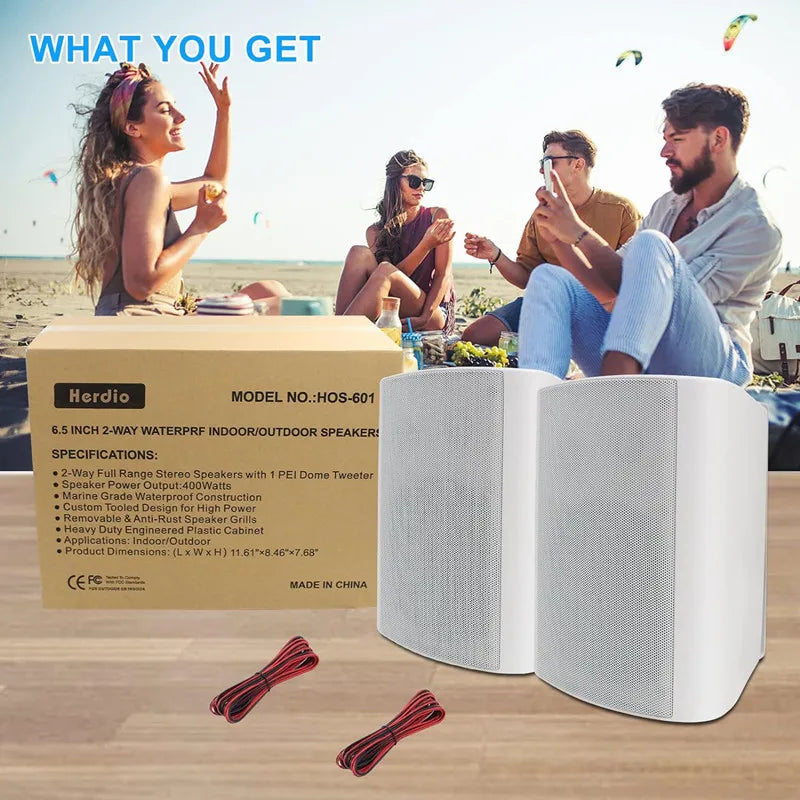 6.5 Inch Outdoor Speakers 400W Wired Waterproof Passive with Powerful Bass Wall Mount Speakers for Indoor Patio Covered