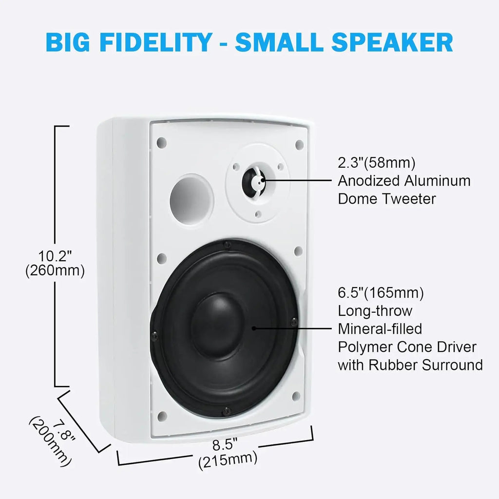 6.5 Inch Outdoor Speakers 400W Wired Waterproof Passive with Powerful Bass Wall Mount Speakers for Indoor Patio Covered