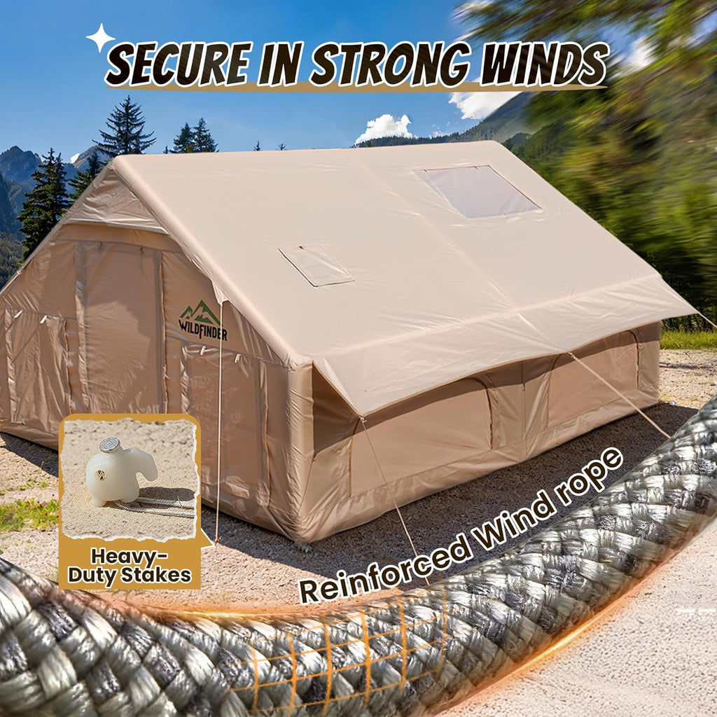 Inflatable Tent with Skylight, Quick Setup Blow up Tents with Pump, Hot Tent with Stove Jack, Waterproof Oxford Inflatable House for Camping, Air Glamping Tents for Camping Adult 8-12 Person