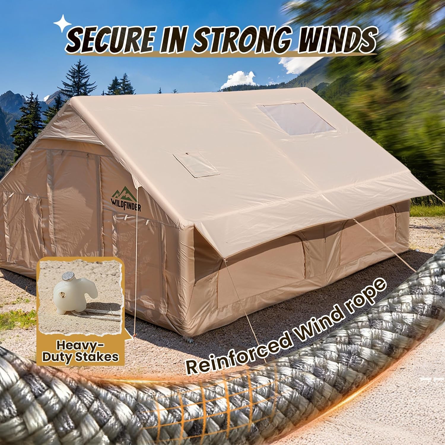 Inflatable Tent with Skylight, Quick Setup Blow up Tents with Pump, Hot Tent with Stove Jack, Waterproof Oxford Inflatable House for Camping, Air Glamping Tents for Camping Adult 8-12 Person