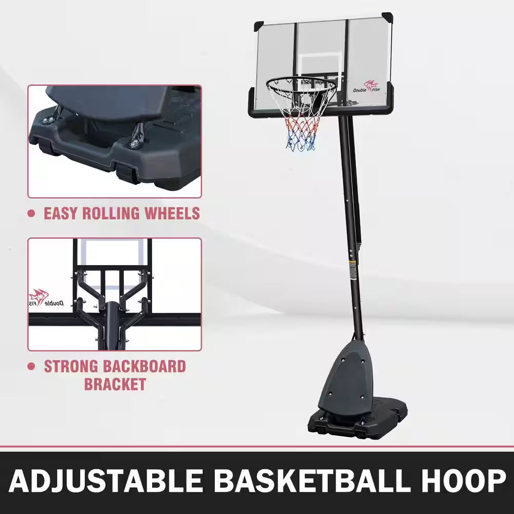 Adjustable HDPE Portable Basketball Hoop - 44 In. Backboard and 7.5 to 10 Ft. Rim Height