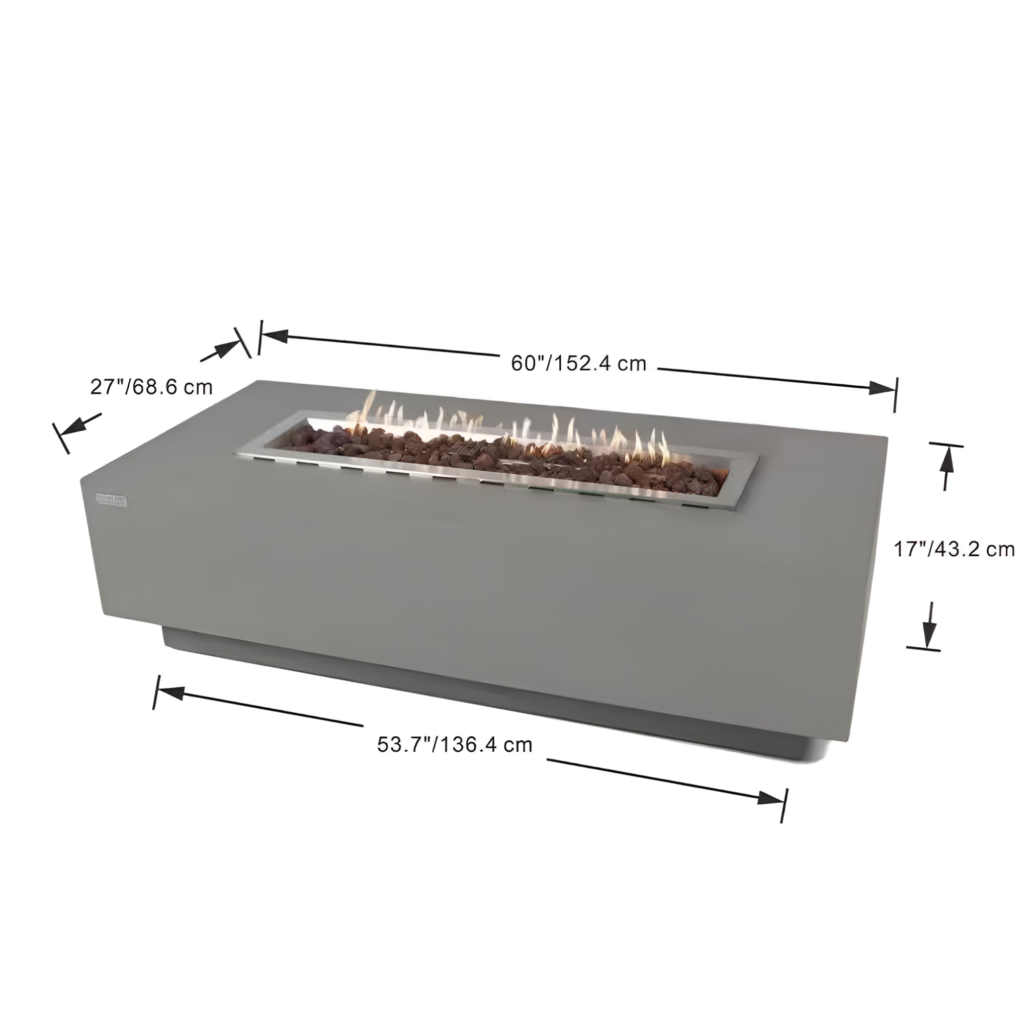 Granville Outdoor Fire Pit 60 In. X 27 In. Rectangular Concrete Propane Fire Table with Lava Rocks and Cover