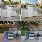 Outdoor Kitchen Island 85" 6-Burner 85000 BTU Deluxe Modular BBQ Island - Grill Islands W/Wine Cooler, Built in Combo outside Island + Rotisserie & Granite Top Outdoor Grill