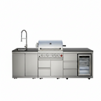 102.4" Outdoor Kitchen Island, 4-Burner Propane Gas BBQ Grill 59500 BTU 304 Stainless Steel, Built-In Sink & Refrigerator for Backyard Patio Cooking (Silver, 102.4"')
