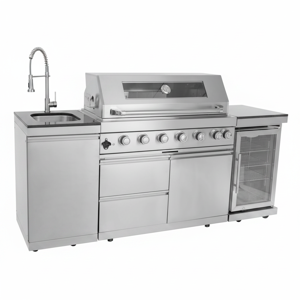 Outdoor Kitchen Island 85" 6-Burner 85000 BTU Deluxe Modular BBQ Island - Grill Islands W/Wine Cooler, Built in Combo outside Island + Rotisserie & Granite Top Outdoor Grill