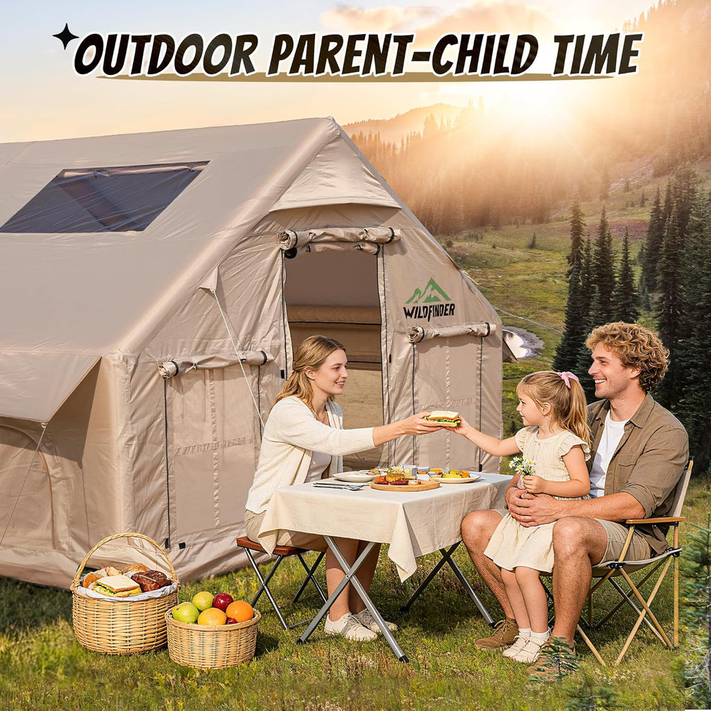 Inflatable Tent with Skylight, Quick Setup Blow up Tents with Pump, Hot Tent with Stove Jack, Waterproof Oxford Inflatable House for Camping, Air Glamping Tents for Camping Adult 8-12 Person