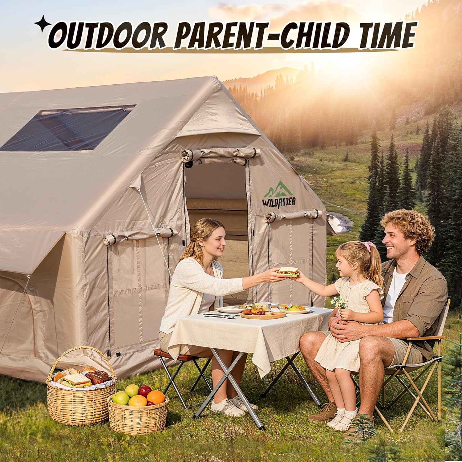 Inflatable Tent with Skylight, Quick Setup Blow up Tents with Pump, Hot Tent with Stove Jack, Waterproof Oxford Inflatable House for Camping, Air Glamping Tents for Camping Adult 8-12 Person
