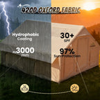 Inflatable Tent with Skylight, Quick Setup Blow up Tents with Pump, Hot Tent with Stove Jack, Waterproof Oxford Inflatable House for Camping, Air Glamping Tents for Camping Adult 8-12 Person