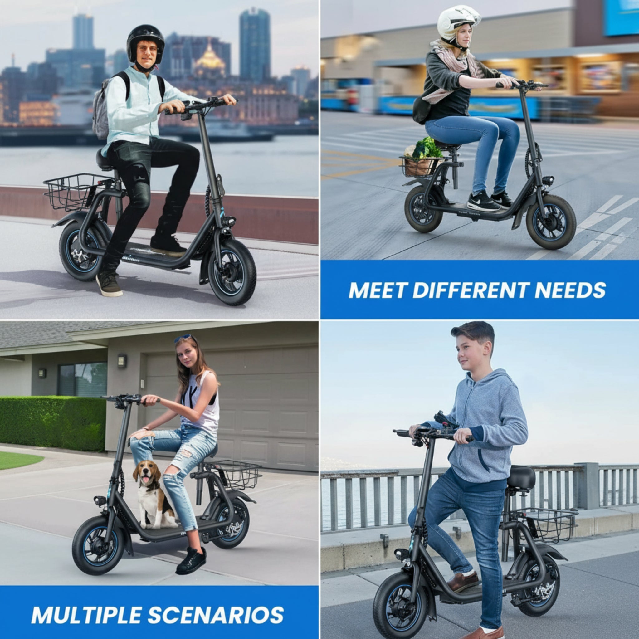 C1 Electric Scooter with Seat, 450W Powerful Motor up to 22 Miles Range, Folding Electric Scooter for Adult Max Speed 15.5Mph, Electric Scooter-Blackfor Commuting with Basket
