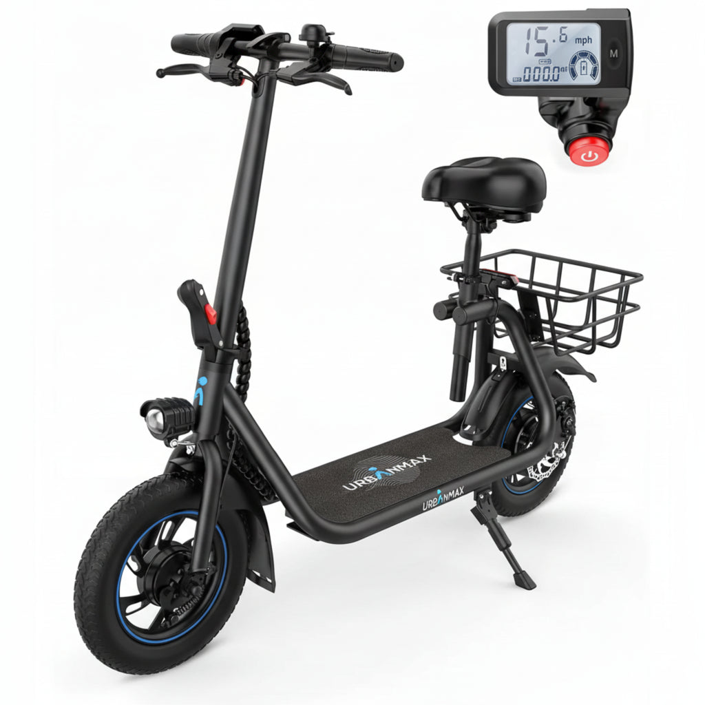 C1 Electric Scooter with Seat, 450W Powerful Motor up to 22 Miles Range, Folding Electric Scooter for Adult Max Speed 15.5Mph, Electric Scooter-Blackfor Commuting with Basket